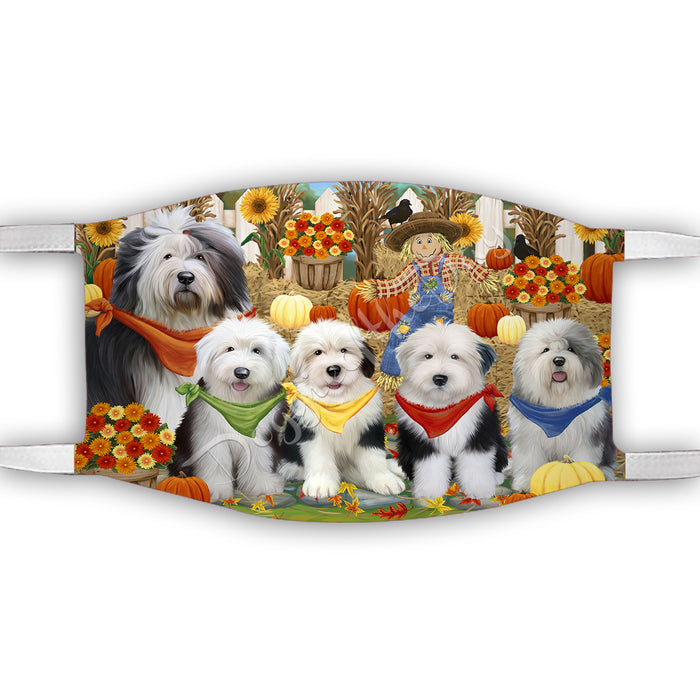 Fall Festive Harvest Time Gathering  Old English Sheepdogs Face Mask FM48554