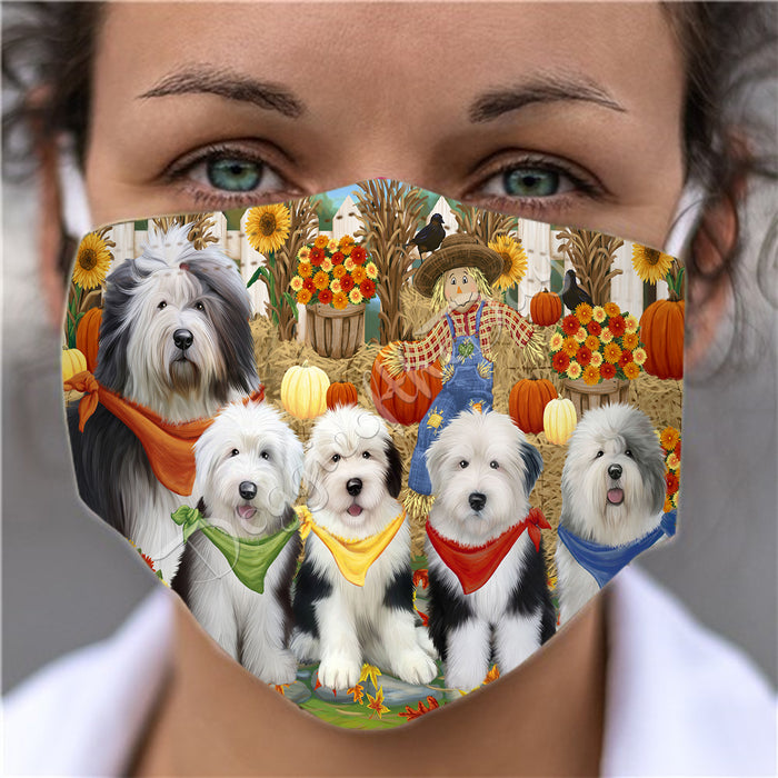 Fall Festive Harvest Time Gathering  Old English Sheepdogs Face Mask FM48554