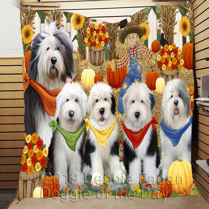 Fall Festive Harvest Time Gathering Old English Sheepdogs Quilt