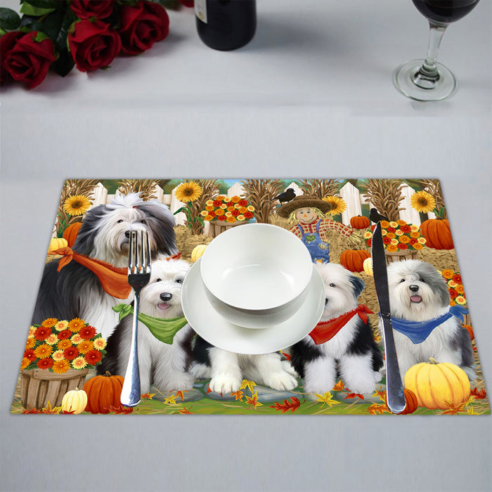 Fall Festive Harvest Time Gathering Old English Sheepdogs Placemat