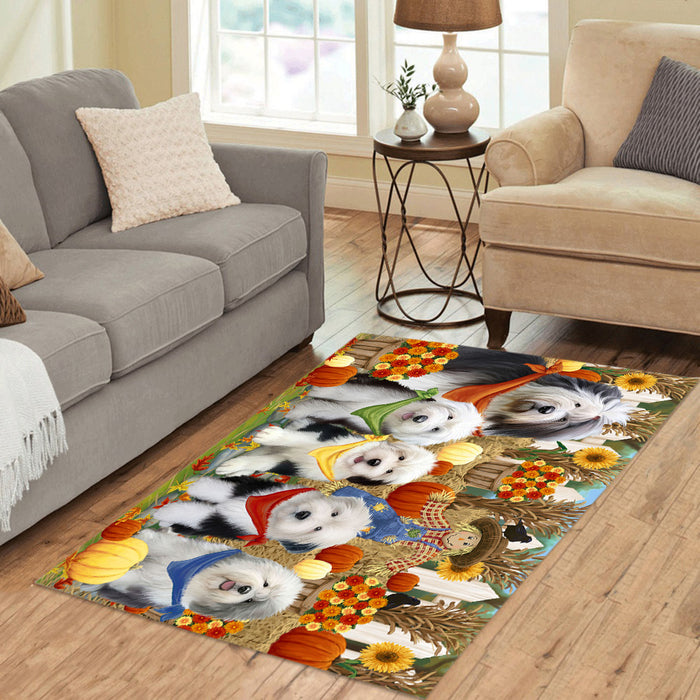 Fall Festive Harvest Time Gathering Old English Sheepdogs Area Rug