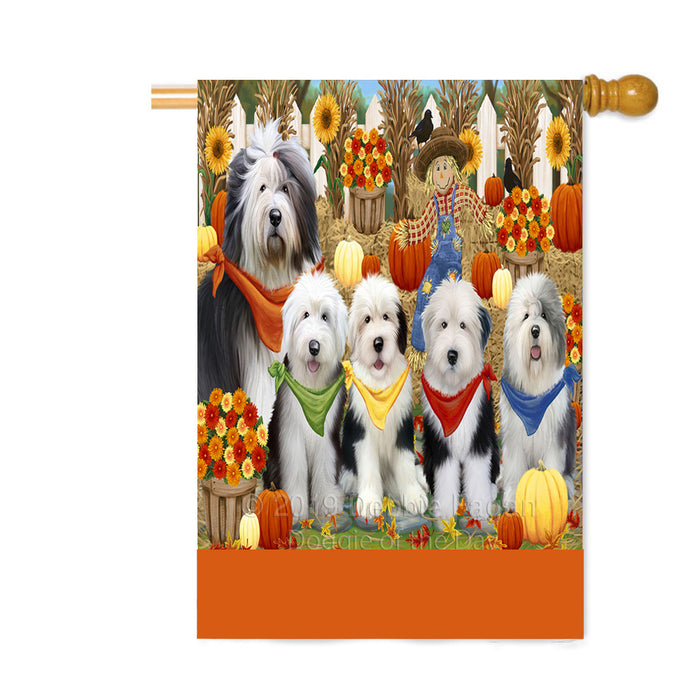 Personalized Fall Festive Gathering Old English Sheepdogs with Pumpkins Custom House Flag FLG-DOTD-A62038