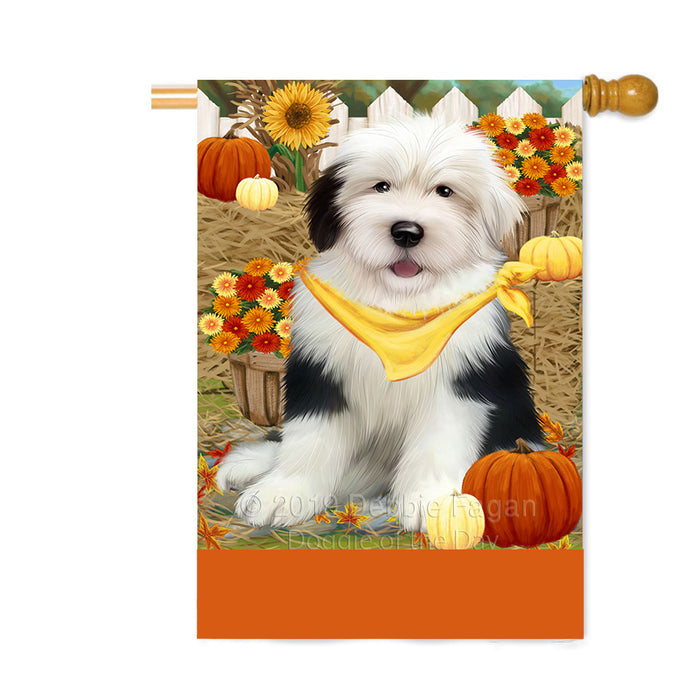 Personalized Fall Autumn Greeting Old English Sheepdog with Pumpkins Custom House Flag FLG-DOTD-A62039