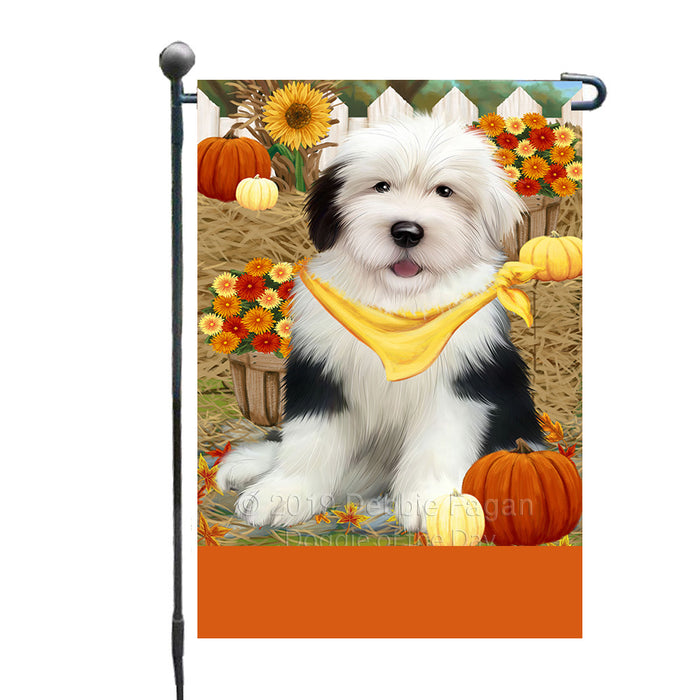 Personalized Fall Autumn Greeting Old English Sheepdog with Pumpkins Custom Garden Flags GFLG-DOTD-A61983