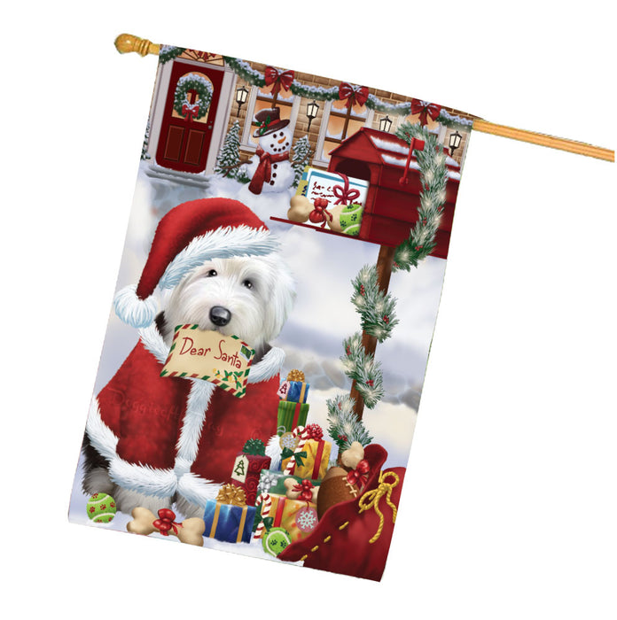 Dear Santa Mailbox Christmas Old English Sheepdog House Flag Outdoor Decorative Double Sided Pet Portrait Weather Resistant Premium Quality Animal Printed Home Decorative Flags 100% Polyester FLG67943