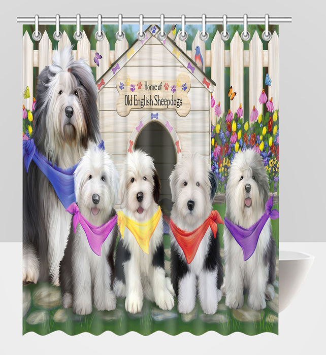 Spring Dog House Old English Sheepdogs Shower Curtain