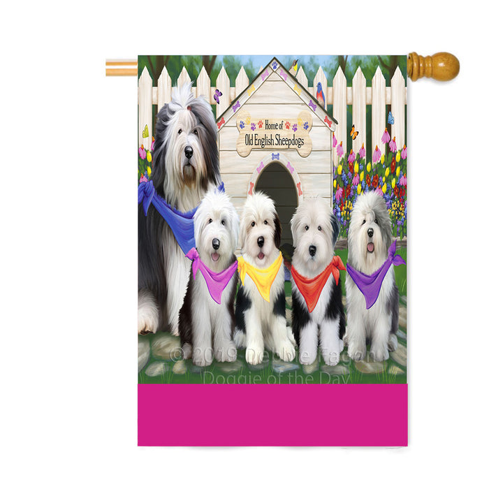 Personalized Spring Dog House Old English Sheepdogs Custom House Flag FLG-DOTD-A62980