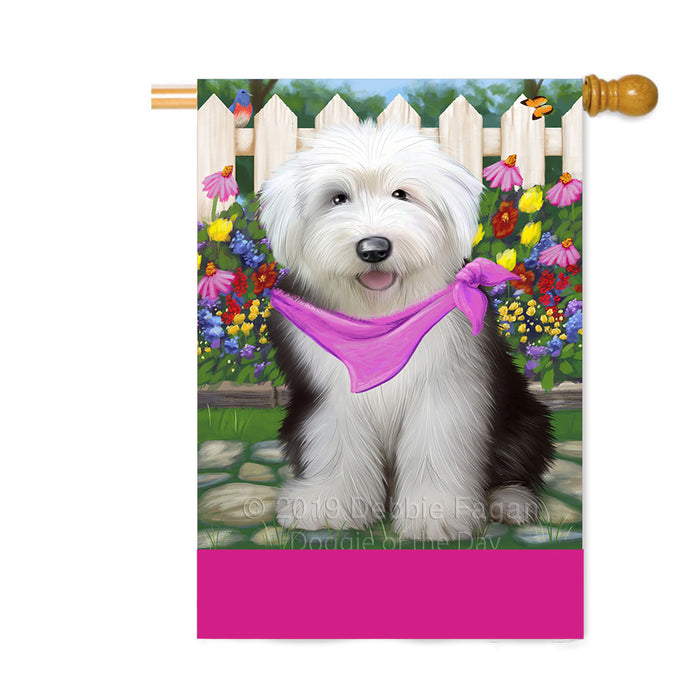 Personalized Spring Floral Old English Sheepdog Custom House Flag FLG-DOTD-A62981