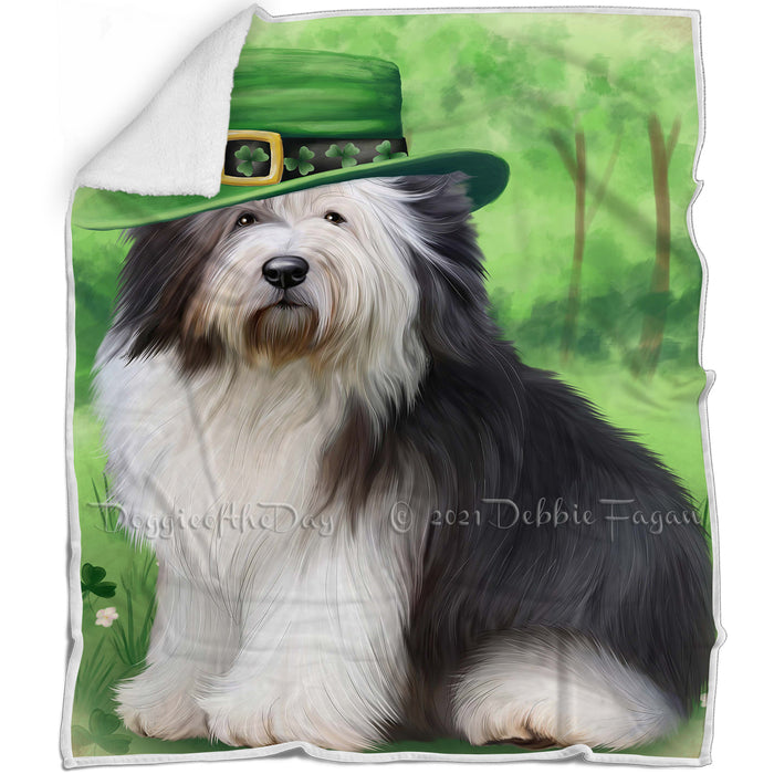 St. Patricks Day Irish Portrait Old English Sheepdog Blanket BLNKT55164