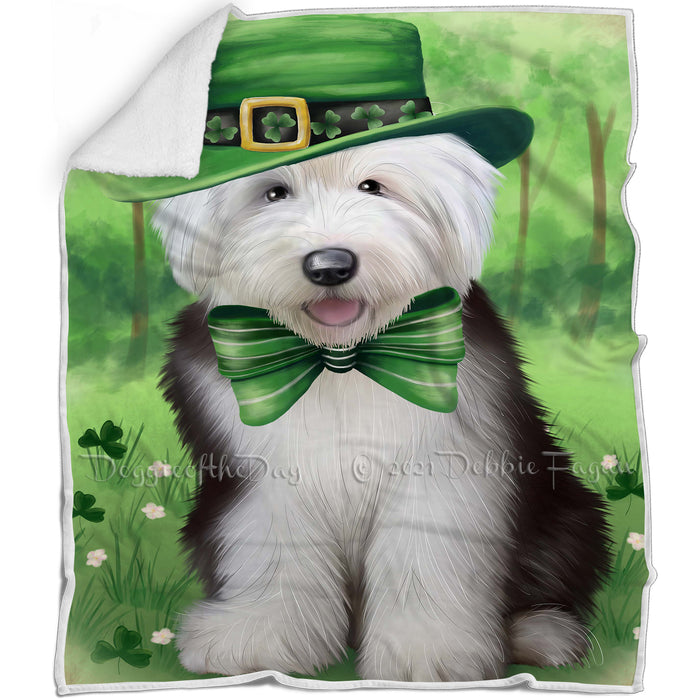 St. Patricks Day Irish Portrait Old English Sheepdog Blanket BLNKT55173