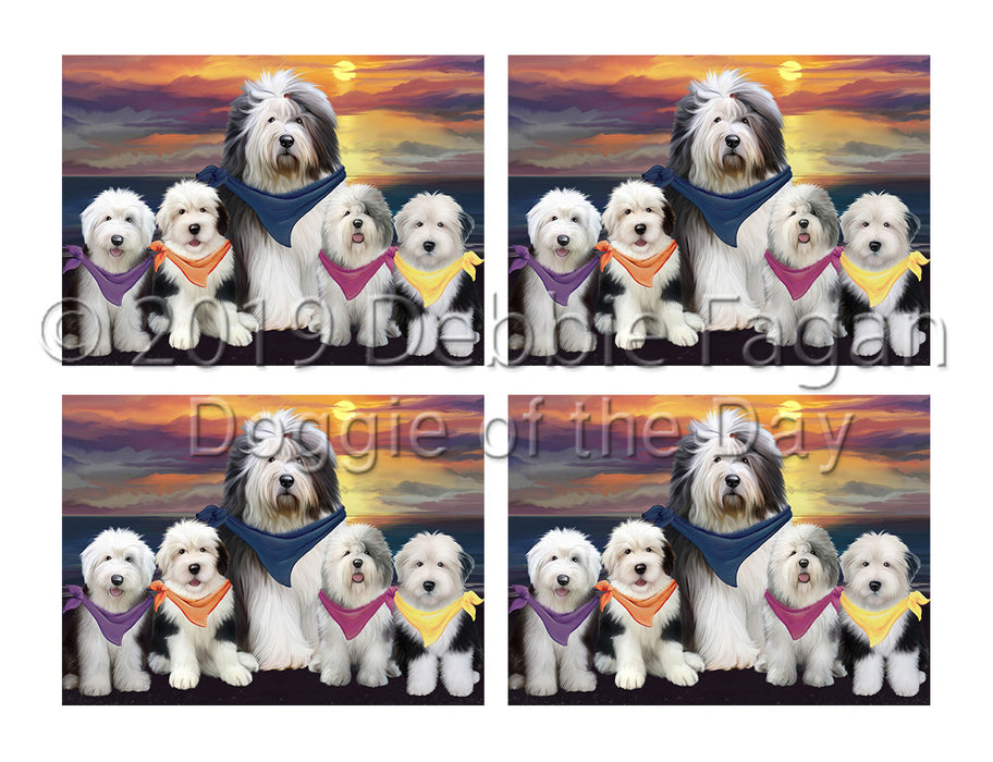 Family Sunset Portrait Old English Sheepdogs Placemat