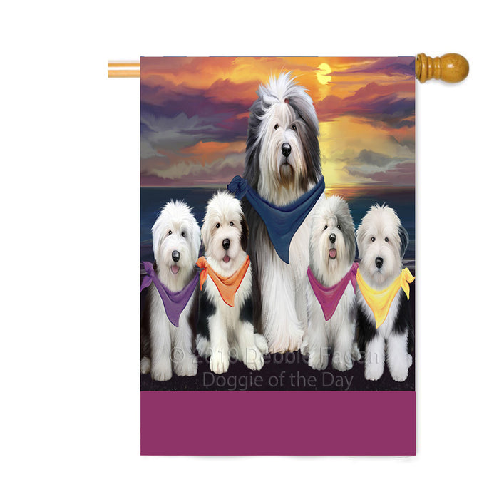 Personalized Family Sunset Portrait Old English Sheepdogs Custom House Flag FLG-DOTD-A60671