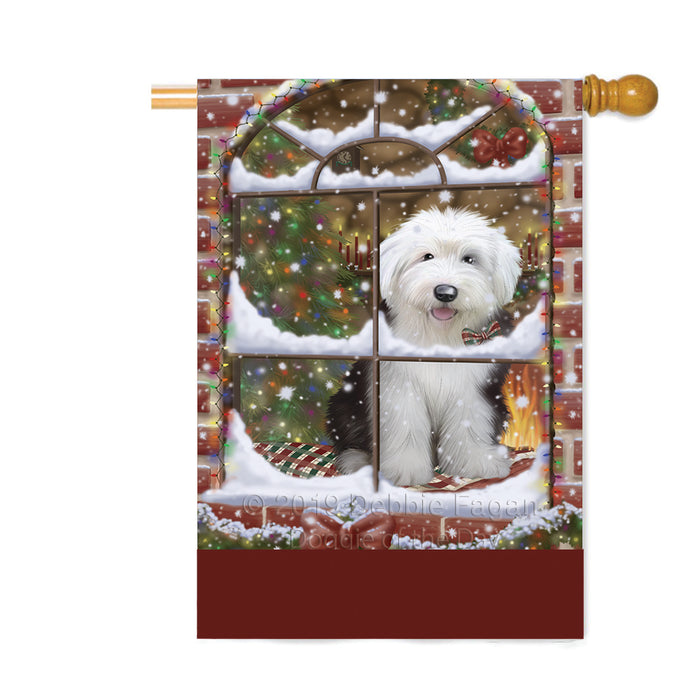 Personalized Please Come Home For Christmas Old English Sheepdog Sitting In Window Custom House Flag FLG-DOTD-A60240