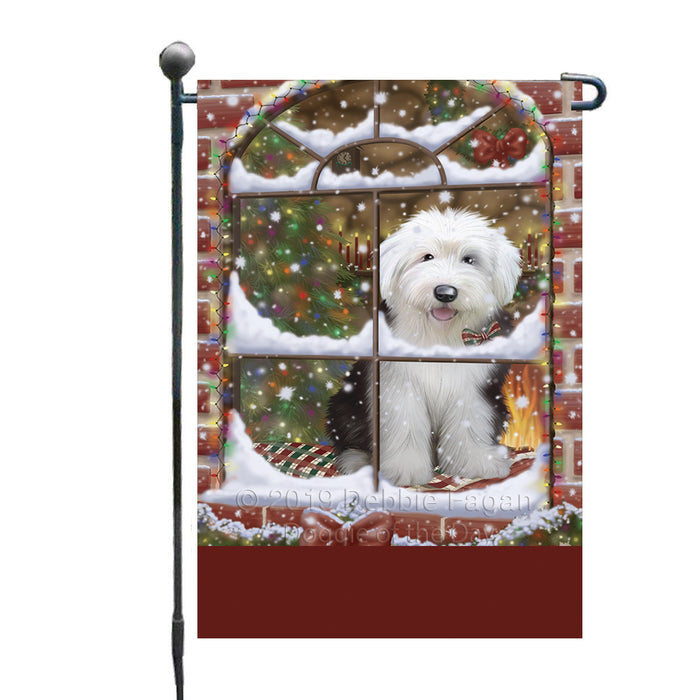 Personalized Please Come Home For Christmas Old English Sheepdog Sitting In Window Custom Garden Flags GFLG-DOTD-A60184