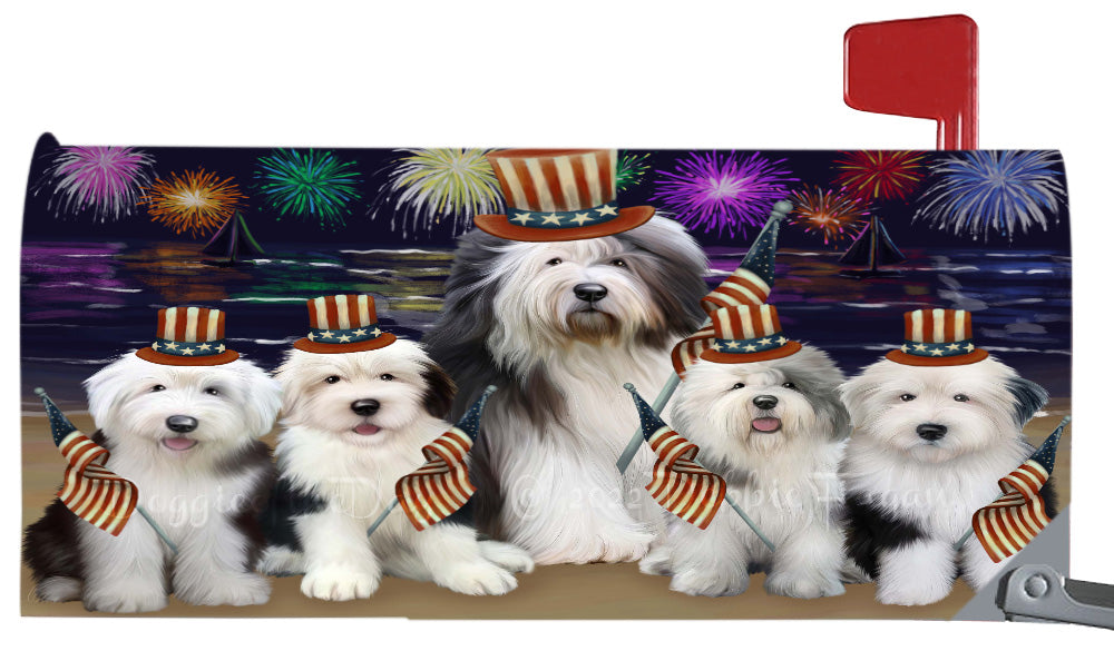4th of July Independence Day Old English Sheepdogs Magnetic Mailbox Cover Both Sides Pet Theme Printed Decorative Letter Box Wrap Case Postbox Thick Magnetic Vinyl Material