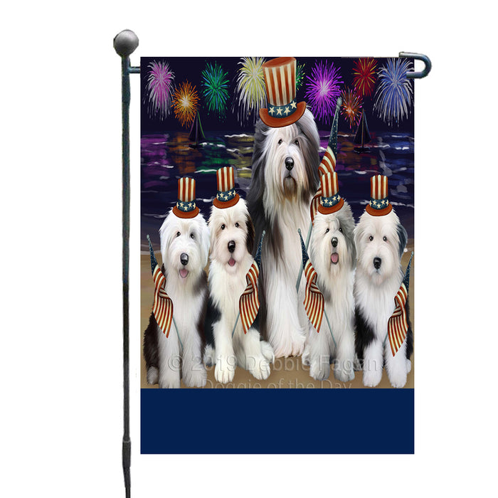 Personalized 4th of July Firework Old English Sheepdogs Custom Garden Flags GFLG-DOTD-A57998