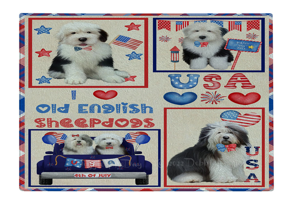 4th of July Independence Day I Love USA Old English Sheepdogs Cutting Board - For Kitchen - Scratch & Stain Resistant - Designed To Stay In Place - Easy To Clean By Hand - Perfect for Chopping Meats, Vegetables