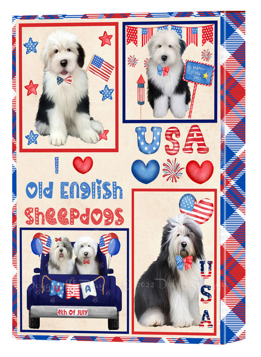 4th of July Independence Day I Love USA Old English Sheepdogs Canvas Wall Art - Premium Quality Ready to Hang Room Decor Wall Art Canvas - Unique Animal Printed Digital Painting for Decoration