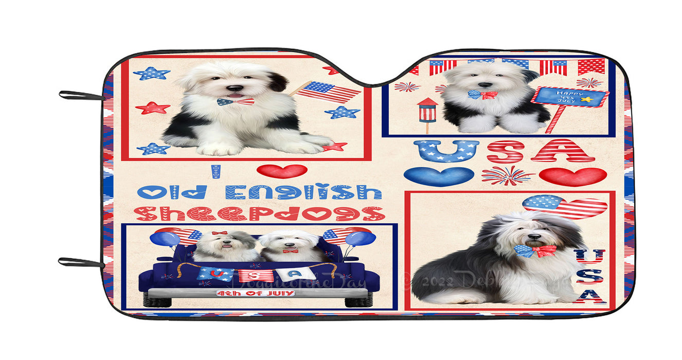 4th of July Independence Day I Love USA Old English Sheepdogs Car Sun Shade Cover Curtain