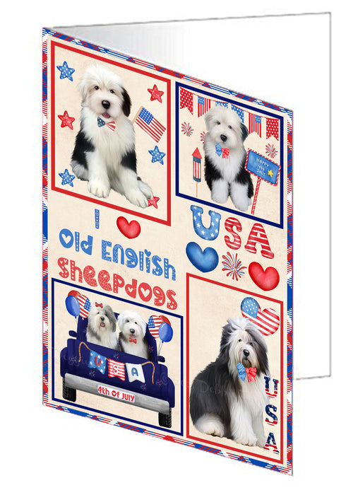 4th of July Independence Day I Love USA Old English Sheepdogs Handmade Artwork Assorted Pets Greeting Cards and Note Cards with Envelopes for All Occasions and Holiday Seasons