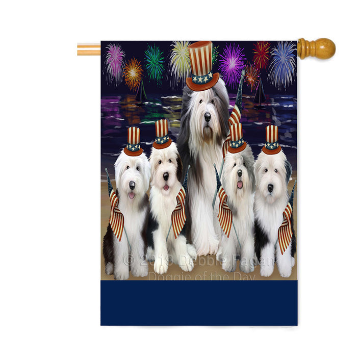 Personalized 4th of July Firework Old English Sheepdogs Custom House Flag FLG-DOTD-A58054