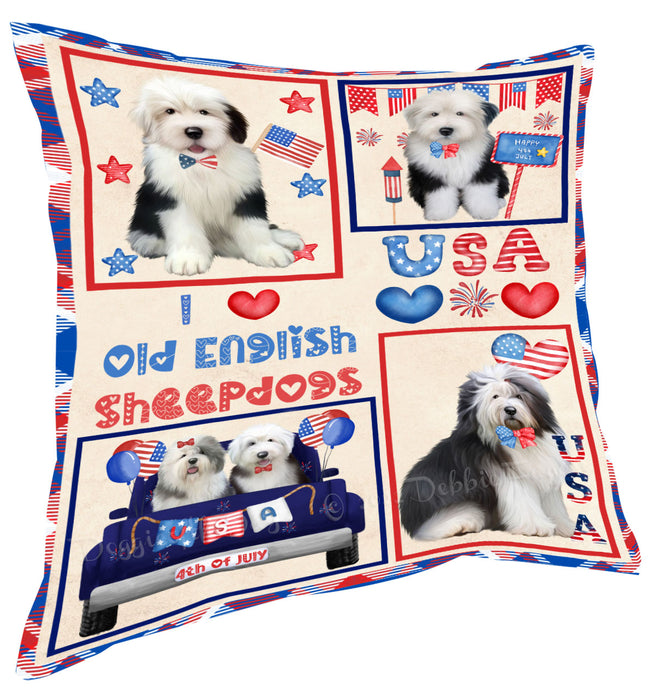 4th of July Independence Day I Love USA Old English Sheepdogs Pillow with Top Quality High-Resolution Images - Ultra Soft Pet Pillows for Sleeping - Reversible & Comfort - Ideal Gift for Dog Lover - Cushion for Sofa Couch Bed - 100% Polyester