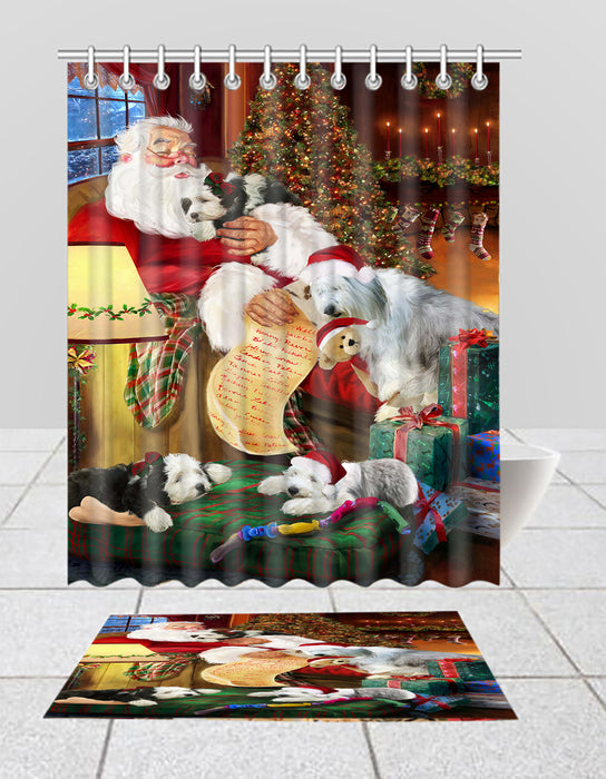 Santa Sleeping with Old English SheepDogs  Bath Mat and Shower Curtain Combo