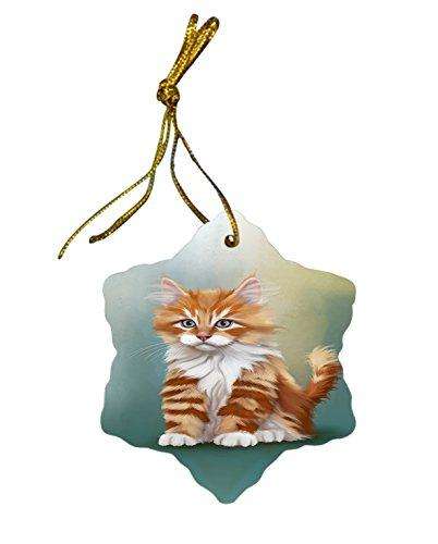 Orange and White Kitten Cat Christmas Snowflake Ceramic Ornament