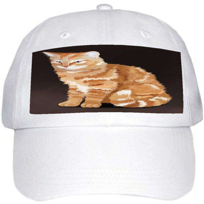 Orange Tabby Cat Ball Hat Cap Off White