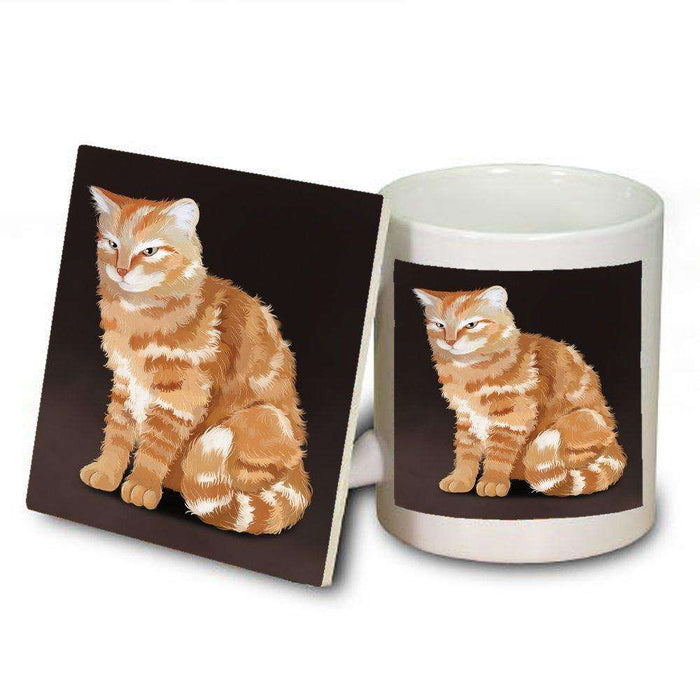 Orange Tabby Cat Mug and Coaster Set