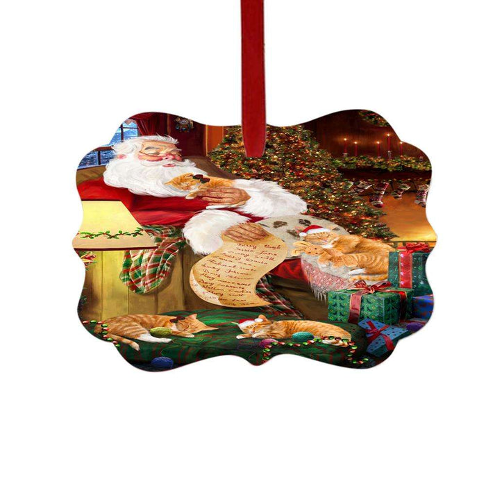 Orange Tabby Cats and Kittens Sleeping with Santa Double-Sided Photo Benelux Christmas Ornament LOR49301