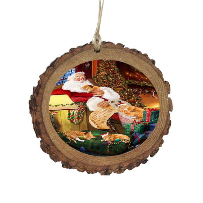 Orange Tabby Cats and Kittens Sleeping with Santa Wooden Christmas Ornament WOR49301