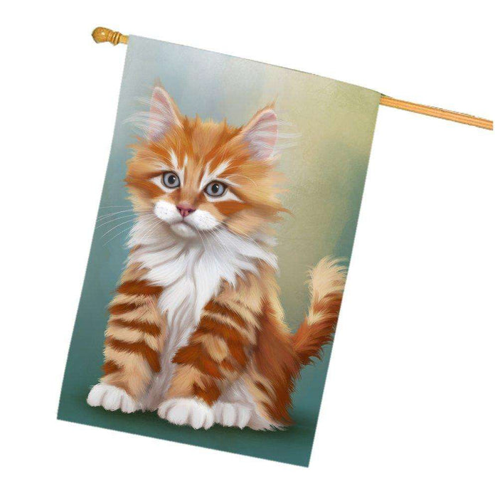 Orange White Kitten Cat House Flag