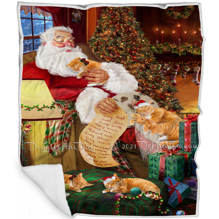 Santa Sleeping with Orange Tabby Cats Christmas Blanket BLNKT92712