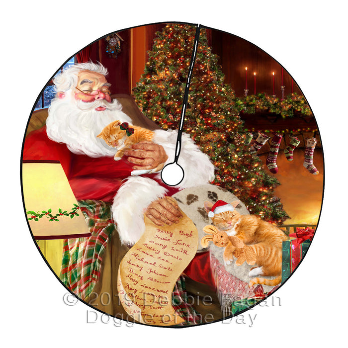Santa Sleeping with Orange Tabby Cats Christmas Tree Skirt