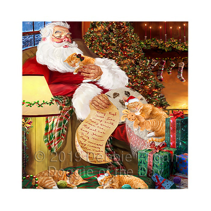 Santa Sleeping with Orange Tabby Cats Square Towel 