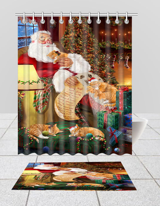 Santa Sleeping with Orange Tabby Cats  Bath Mat and Shower Curtain Combo