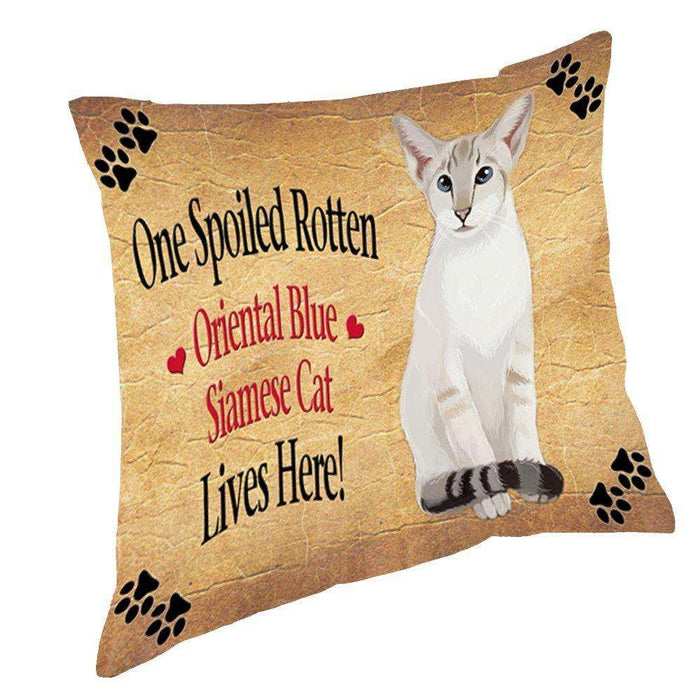 Oriental Blue Point Siamese Spoiled Rotten Cat Throw Pillow