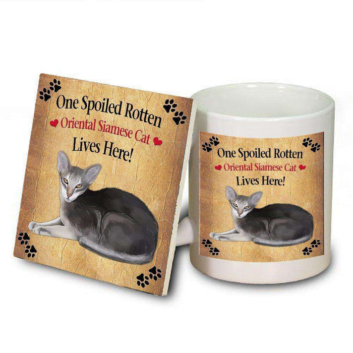 Oriental Siamese Spoiled Rotten Cat Mug and Coaster Set