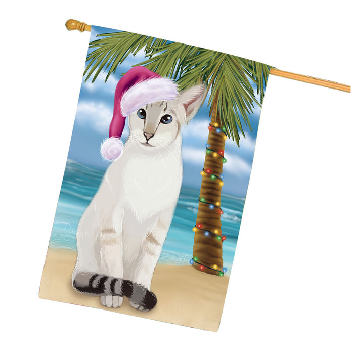 Christmas Summertime Beach Oriental Blue Point Siamese Cat House Flag Outdoor Decorative Double Sided Pet Portrait Weather Resistant Premium Quality Animal Printed Home Decorative Flags 100% Polyester FLG68758