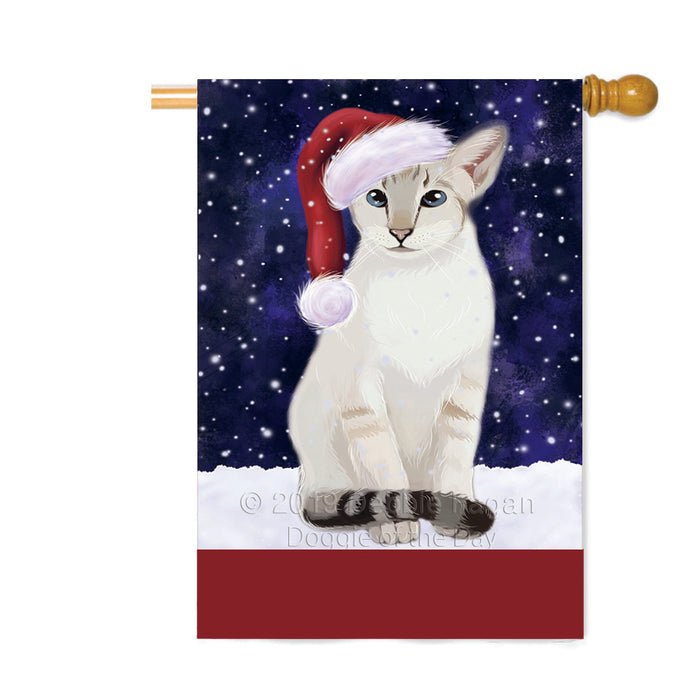Personalized Let It Snow Happy Holidays Oriental Blue Point Siamese Cat Custom House Flag FLG-DOTD-A62431