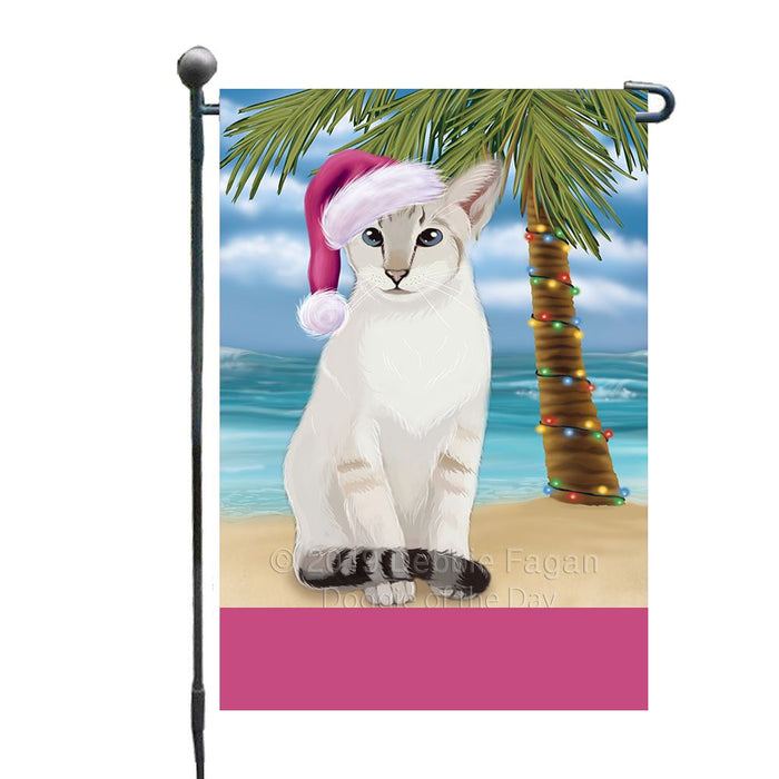 Personalized Summertime Happy Holidays Christmas Oriental Blue-Point Siamese Cat on Tropical Island Beach  Custom Garden Flags GFLG-DOTD-A60498