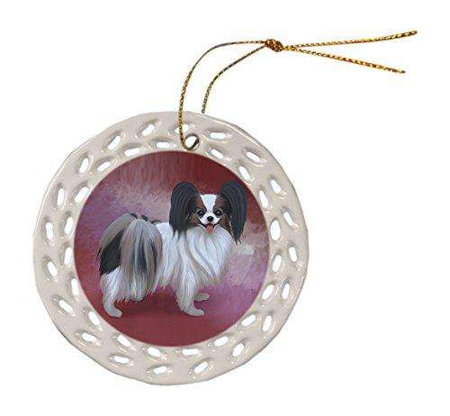 Papillion Dog Christmas Doily Ceramic Ornament