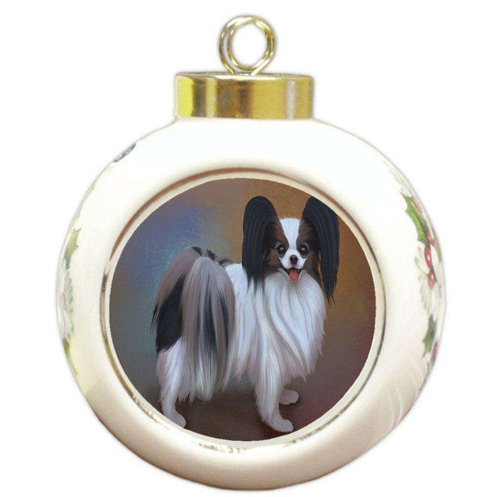 Papillion Dog Round Ceramic Ball Christmas Ornament