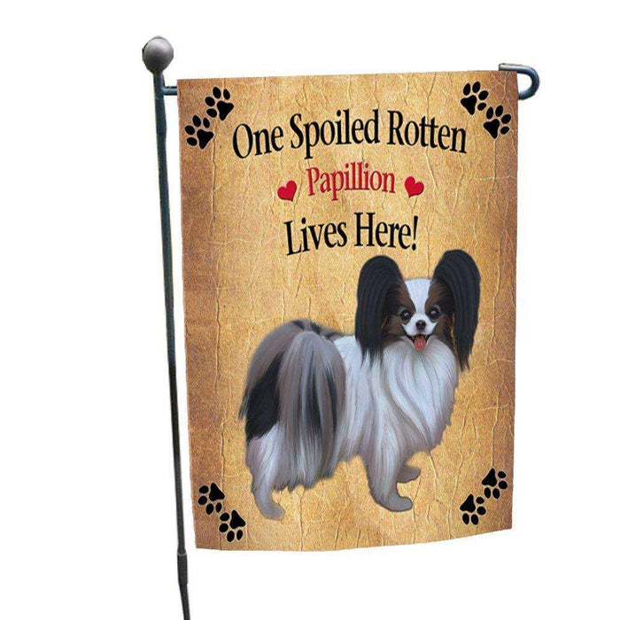 Papillion Spoiled Rotten Dog Garden Flag