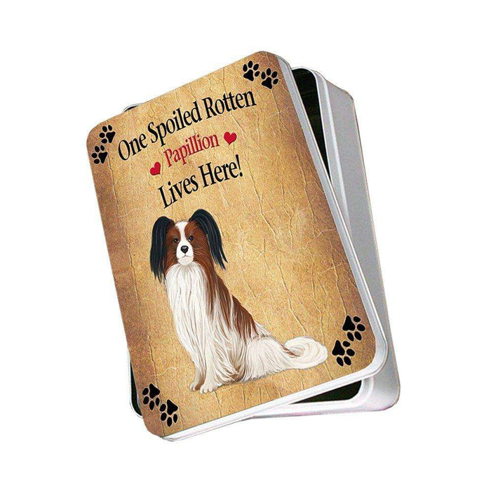 Papillion Spoiled Rotten Dog Photo Storage Tin