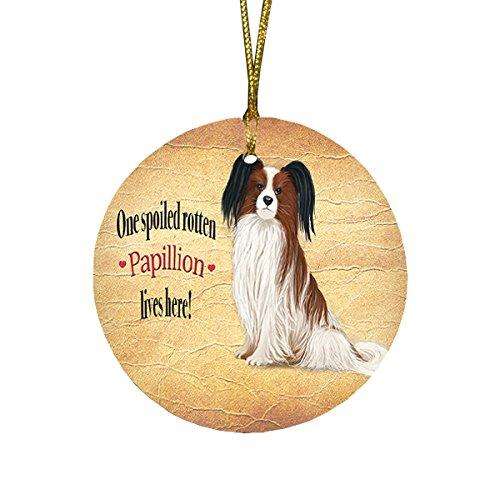 Papillion Spoiled Rotten Dog Round Christmas Ornament