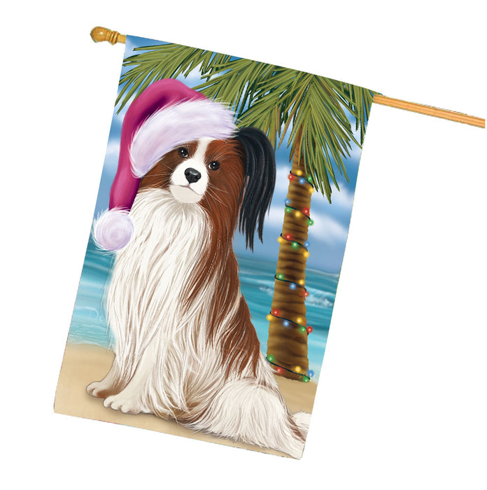 Christmas Summertime Beach Papillion Dog House Flag Outdoor Decorative Double Sided Pet Portrait Weather Resistant Premium Quality Animal Printed Home Decorative Flags 100% Polyester FLG68759