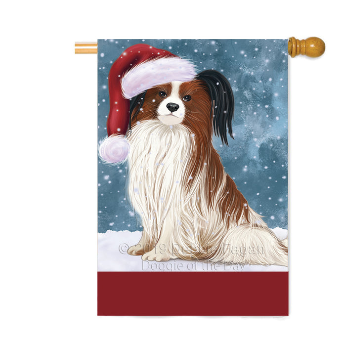 Personalized Let It Snow Happy Holidays Papillion Dog Custom House Flag FLG-DOTD-A62432