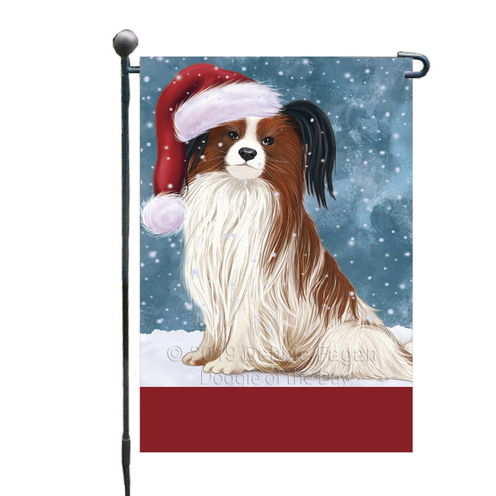 Personalized Let It Snow Happy Holidays Papillion Dog Custom Garden Flags GFLG-DOTD-A62376